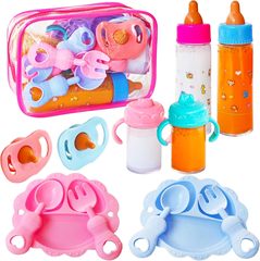 12個入りアマゾン人形おもちゃセット、食器、哺乳瓶、乳首、ジュースボトル、子供用ごっこ遊び