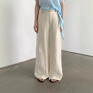 爱与南希十三行极简夏韩风天丝亚麻轻薄拖地感直筒休闲裤女22384
