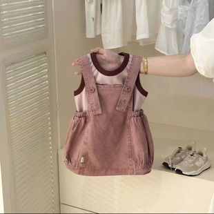 Korean Girls' Dress Suit Summer Thin Style Suspender Skirt Baby Girl Denim Skirt Vest Skirt Two-Piece Set
