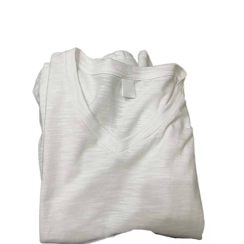 薄いVネック右肩半袖レディースホワイトベーシックボトムストップ夏カジュアルルーズバンブーコットンTシャツ|undefined
