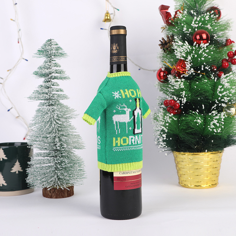 加工定制 750ml酒瓶毛衣毛线针织红酒瓶装饰套个性提花圣诞装饰