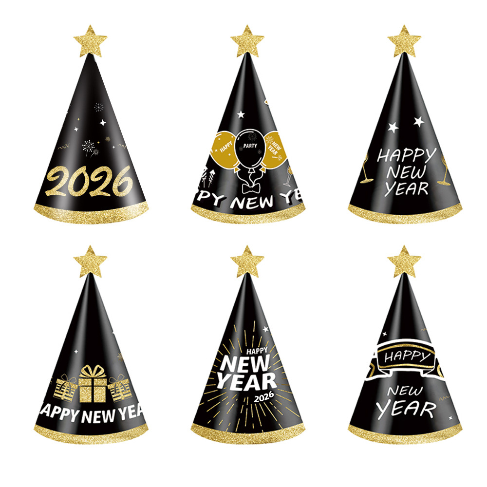 Decoración de cumpleaños infantil de Año Nuevo transfronterizo, accesorios para fotos, nuevas gafas 3D de papel negro y dorado coloridas para fiestas