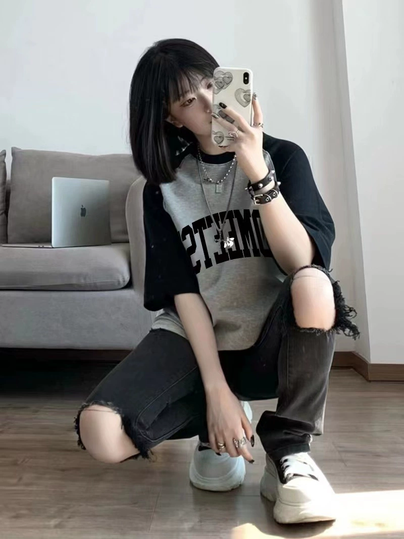 Летняя Женская Толстая куртка с круглым вырезом больших размеров MM240 кг, хлопковая куртка с воротником и ароматом Гонконга, футболка, женская футболка с коротким рукавом реглан, прилив