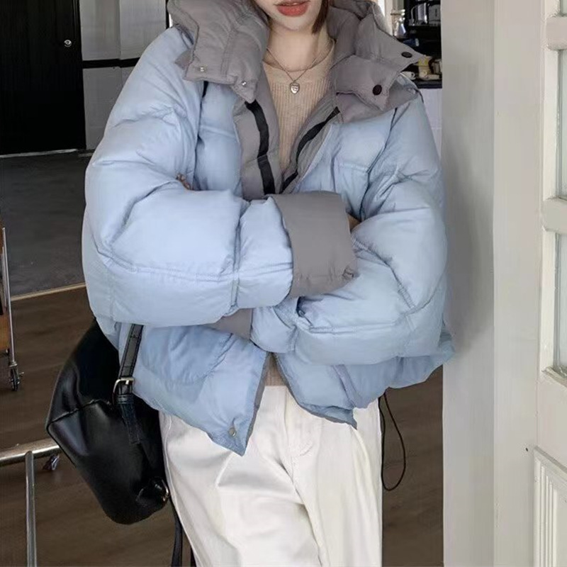 双面穿面包服女2025年冬季新款韩系连帽短款撞色宽松小个子棉服