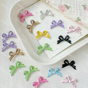 Macaron Color Cute Style Bow Tie Bow Tie Baking Paint Alloy DIY Beaded Mobile Phone Chain Necklace Hair Accessories