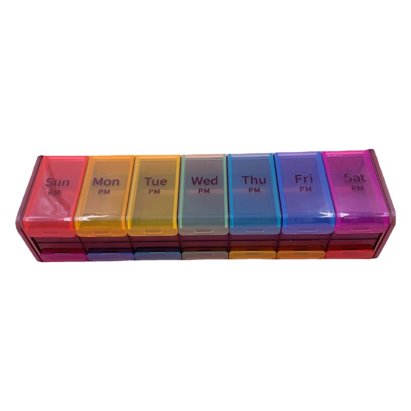 Huxinkang new food grade PP plastic box upper and lower layer 14 grid medicine box week plastic medicine box