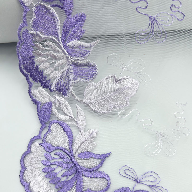 Hijo de malla doble pequeña ropa interior de flores bordadas encaje hecho a mano diy flores púrpura encaje accesorios al por mayor