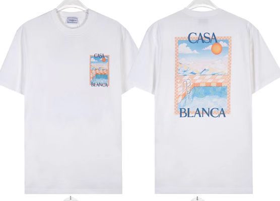 カサブランカ トレンド 半袖 夏新作 グリーン 三角文字 CASA テニスコート プリント Tシャツ|undefined
