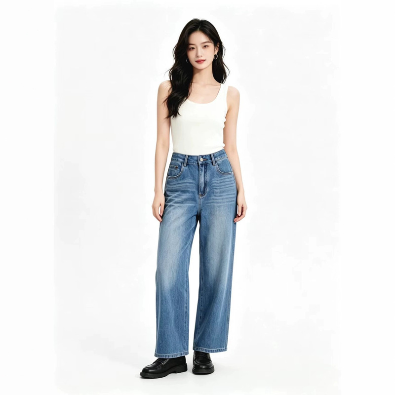 Ky7208 Fashionable New Style Jeans for Women, Fashionable High-Waisted Wide-Leg Pants, Versatile Long Pants Ky7208 Fashionable New Style Jeans for Women, Fashionable High-Waisted Wide-Leg Pants, Versatile Long Pants
