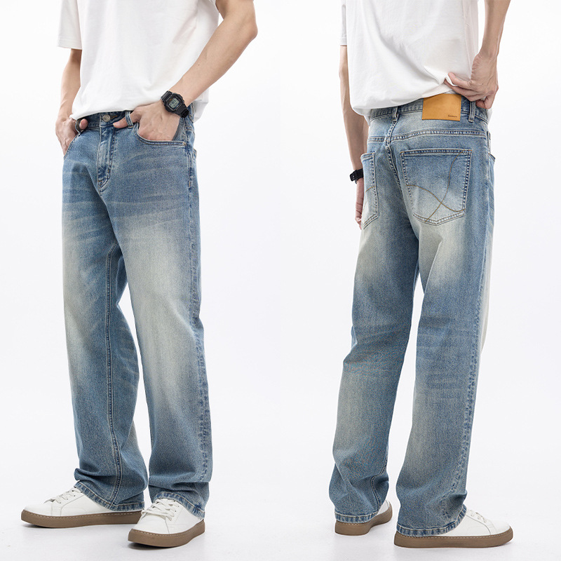 HR Boys Jeans Men's Thin light blue High Fashion Loose Straight All-match Quality Light Luxury Casual Men's Pants