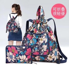 折叠购物袋内衬牛津布可折叠抽绳双肩包卡通买菜包便携束口手提袋