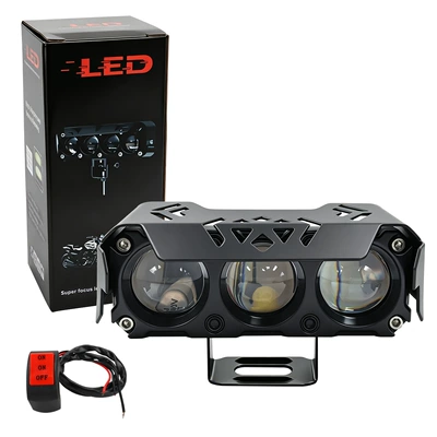 Cross-border motorcycle and electric vehicle Motorcycle headlights, headlights - white-and-yellow-three-eye-single-pack-1-switch