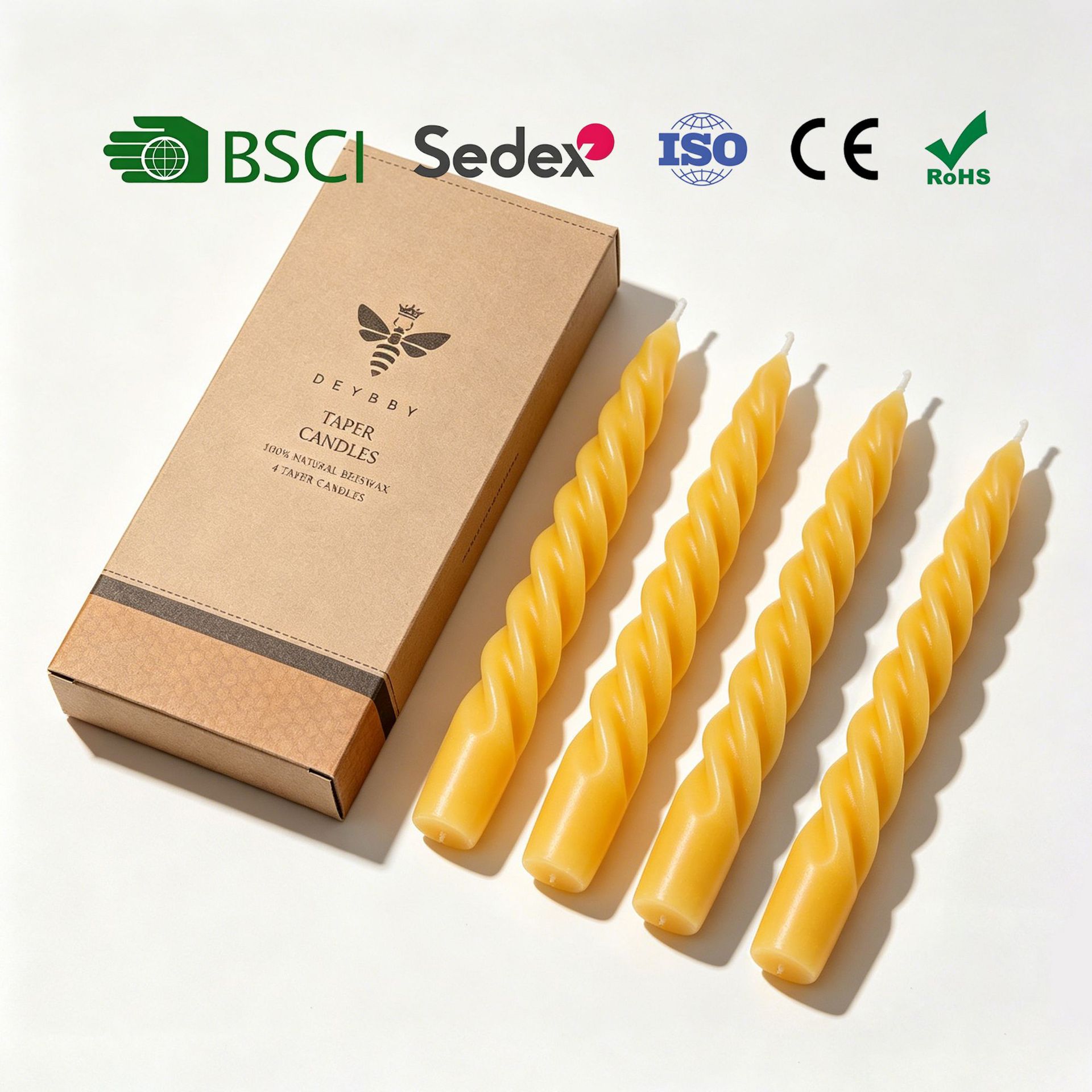 Suministro de stock set de cera de abeja transfronteriza, cera de abeja de barra espiral, cera de abeja de cuatro piezas, vela larga sin humo, cera de abeja