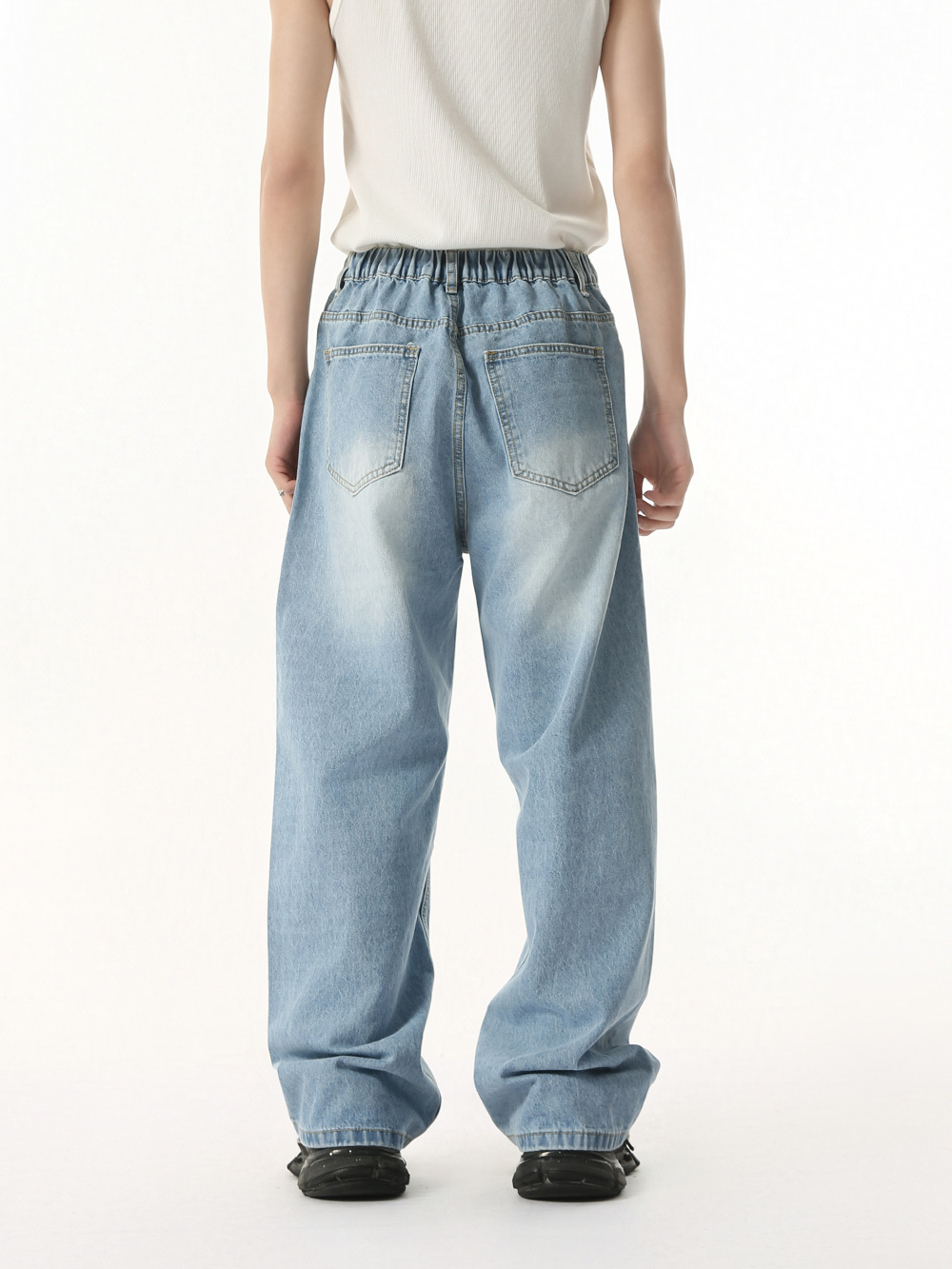 MTLCLOTHES Hombres| Nuevos productos coreanos de color claro lavado con agua molienda blanca cintura elástica recta suelta jeans de moda