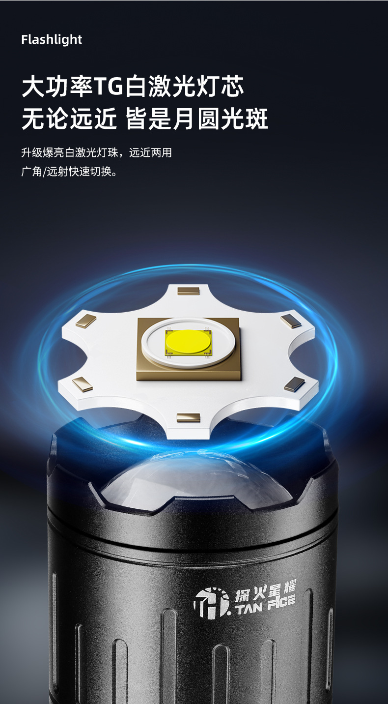 Cross-Border High-Intensity Ultra-Bright Flashlight White Laser Outdoor Cross-Border Fixed-Focus High-Power Long-Lasting Lithium Battery Warning Light