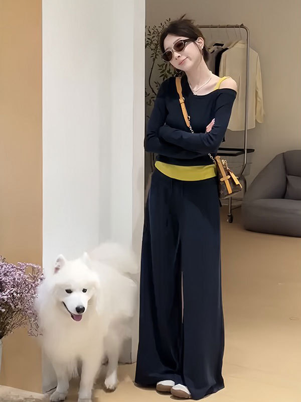 时尚休闲套装裙女2025秋季新款洋减龄假两件套头卫衣阔腿裤两件套|undefined