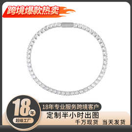 跨境热销网球手链925纯银超闪排钻手环男女高级感精致锆石手饰品