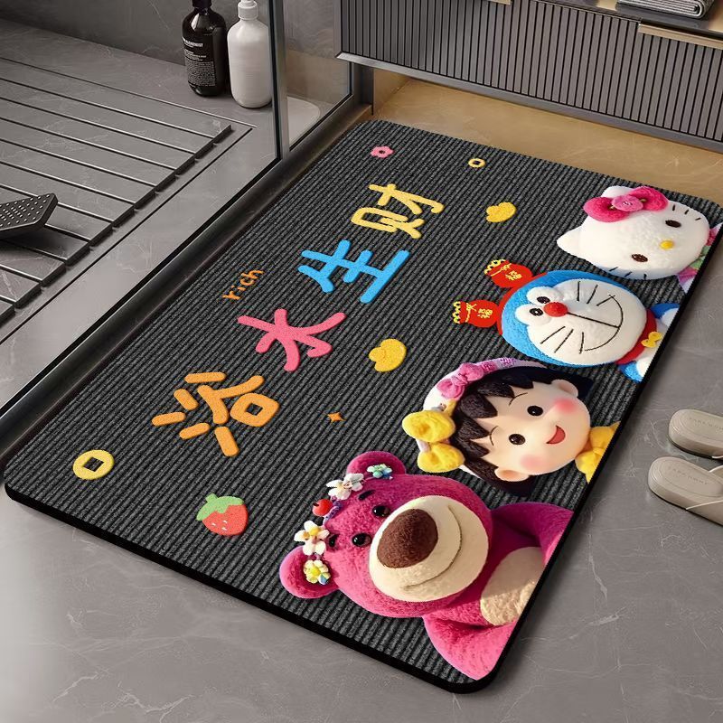 Cartoon Absorbent Diatom Mud Floor Mats for Home Bathroom and Toilet Door Non-Slip Quick-Drying Wear-Resistant and Dirt-Resistant Foot Mats