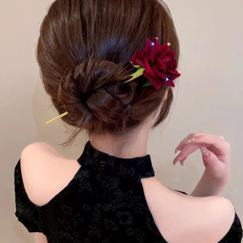 Red Rose New Chinese Hairpin Bridal Hairpin  New Hairpin Hanfu Hairpin Ancient Style Hair Accessories for Women
