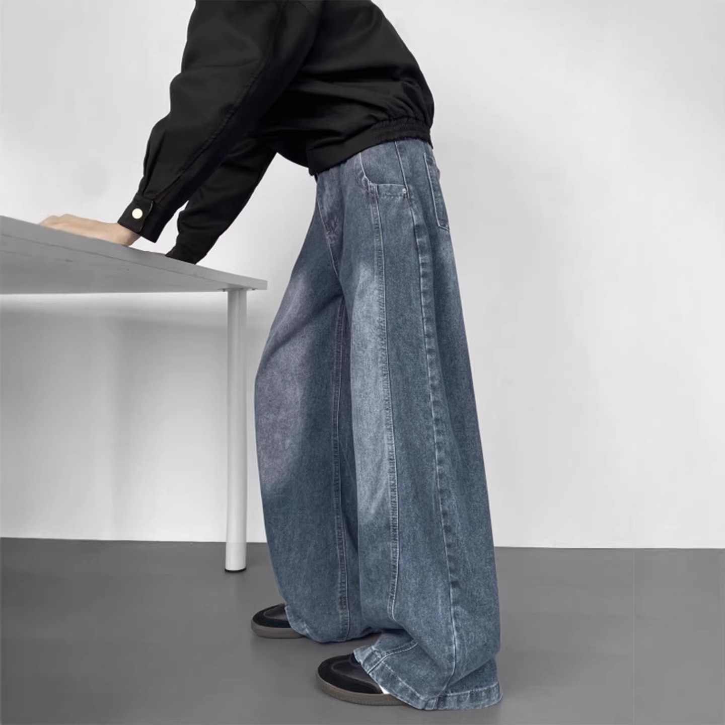 factory 美式高街牛仔裤男冬季宽松直筒阔腿裤男生休闲水洗裤子男