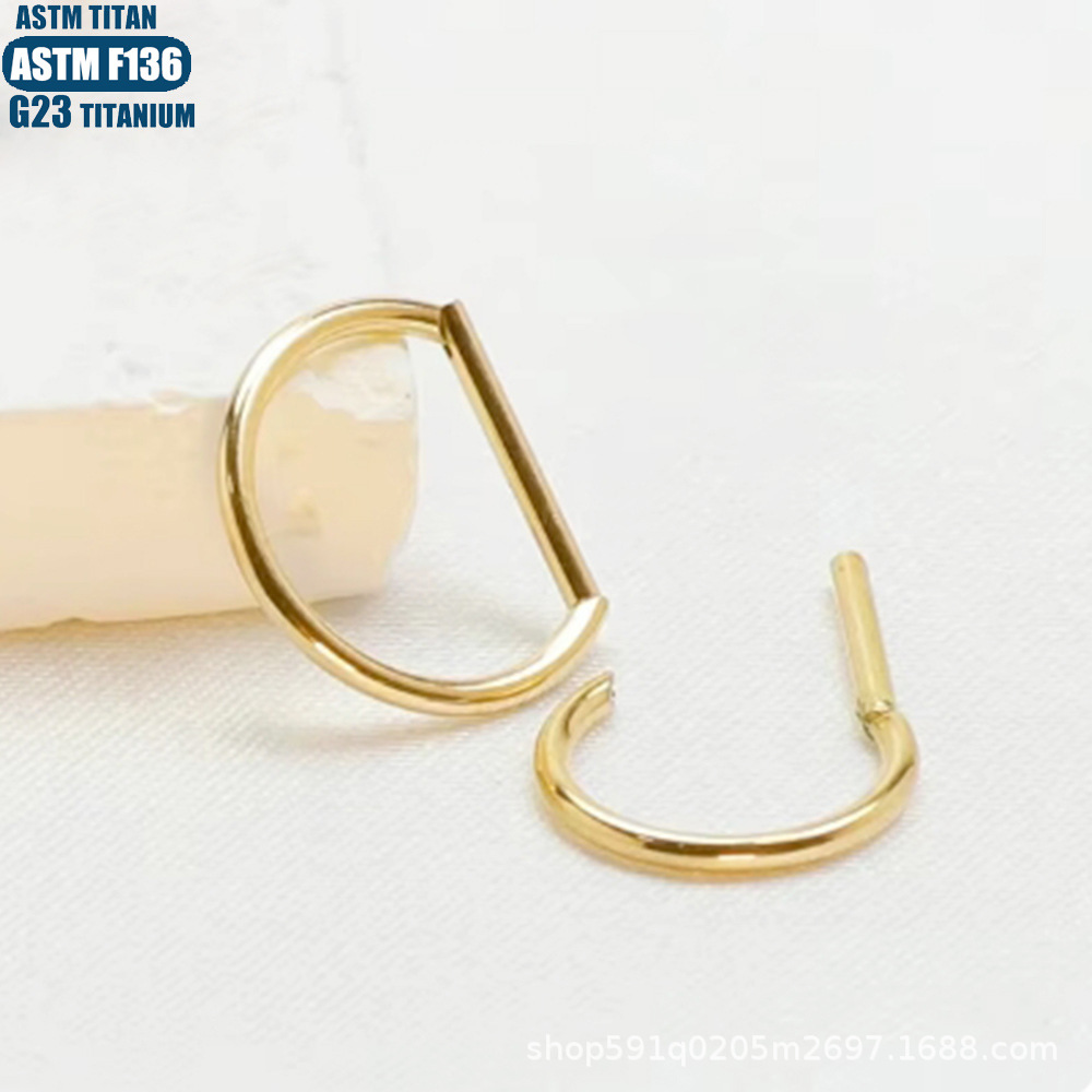 F136 Titanium Alloy D-Shaped Seamless Nose Ring Hoop - 1.2x12mm Rose Gold Closed Ring Nose Piercing Jewelry for Women detail image 8