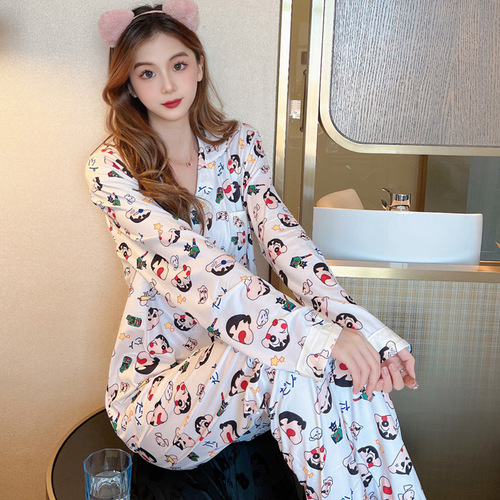 Foreign trade imitation cotton live broadcast pajamas fashion cartoon cute home clothes girl cardigan long sleeve trousers suit Southeast Asia