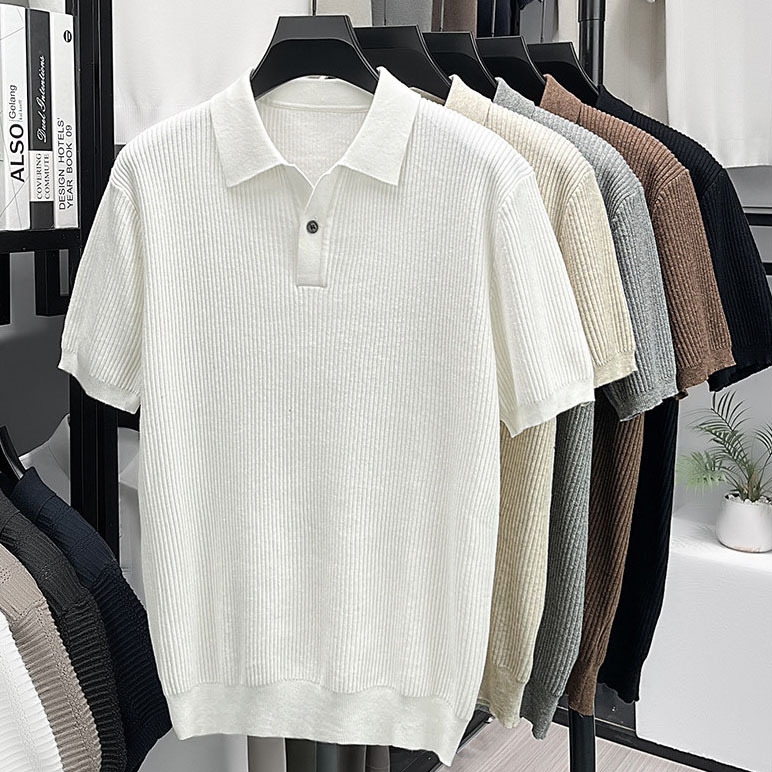 Polo camiseta de punto camiseta de manga corta camiseta de hombre cuello en V Paul rayas viejas líneas de negocios de verano fábrica transfronteriza mayorista