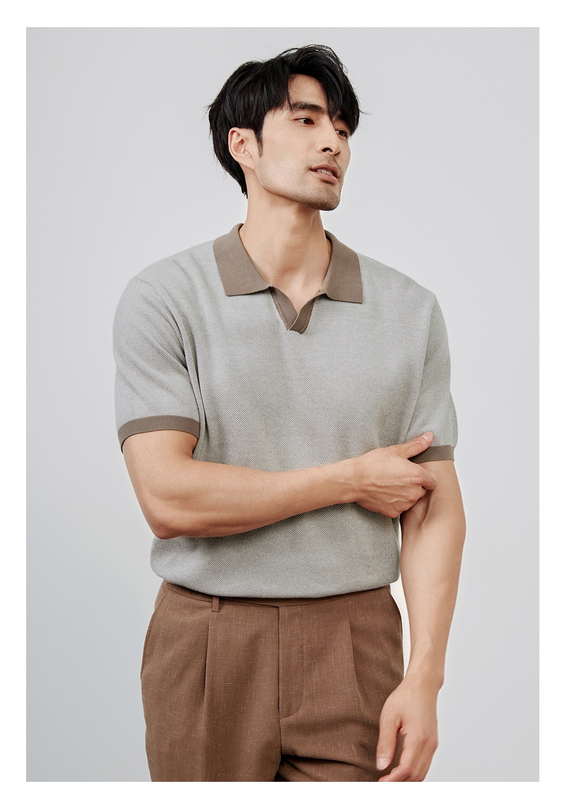 Men's Casual Polo Shirt British Retro High End Lapel Knitted Short Sleeve T-Shirt Breathable Slim Fit Business Top_viptrois.com