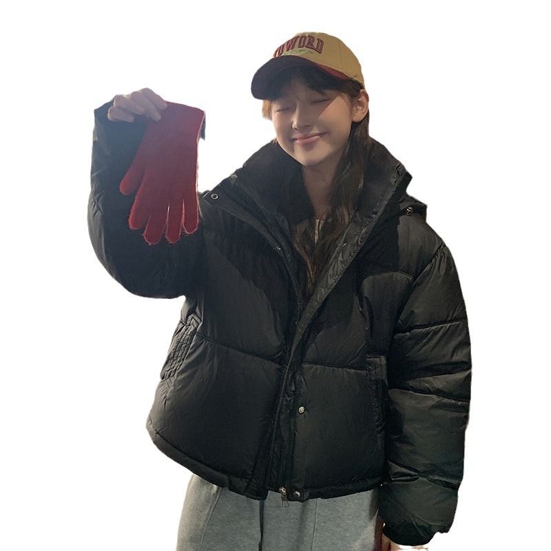2024 nuevo abrigo de algodón de pluma para mujeres corto tamaño grande encapuchado estilo coreano suelto invierno grueso abrigo de algodón cálido ropa de pan