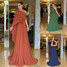 跨境2025欧美春秋新款斜肩雪纺聚会连衣裙 INS宽松大摆女装连衣裙