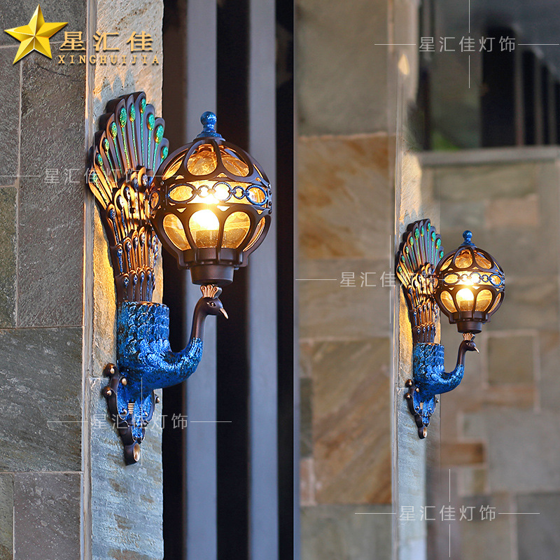 Wall lamp yard outdoor waterproof villa exterior wall gate pillar balcony outdoor courtyard wall peacock garden lamp