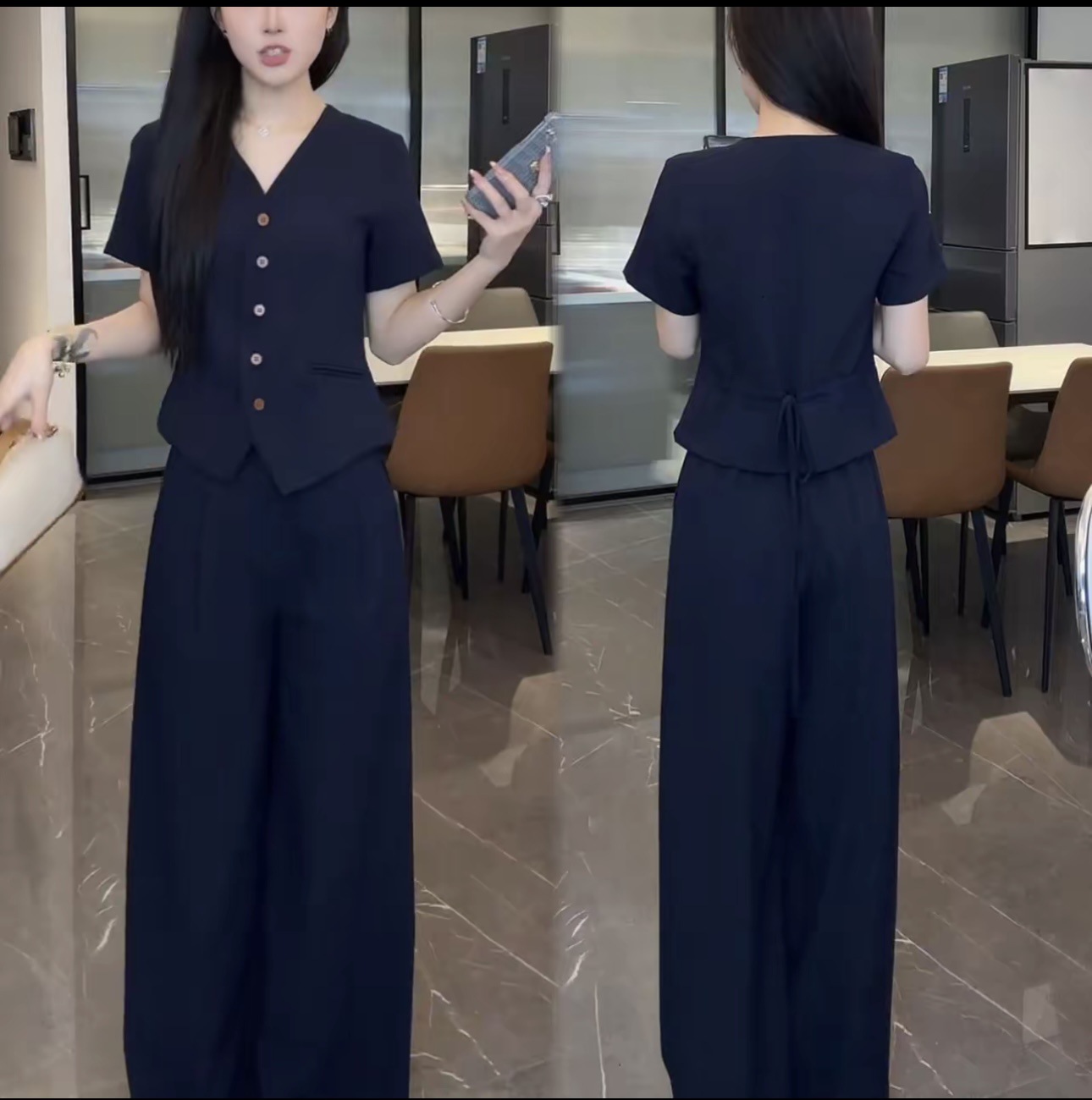 반소매 네이비 블루 슈트