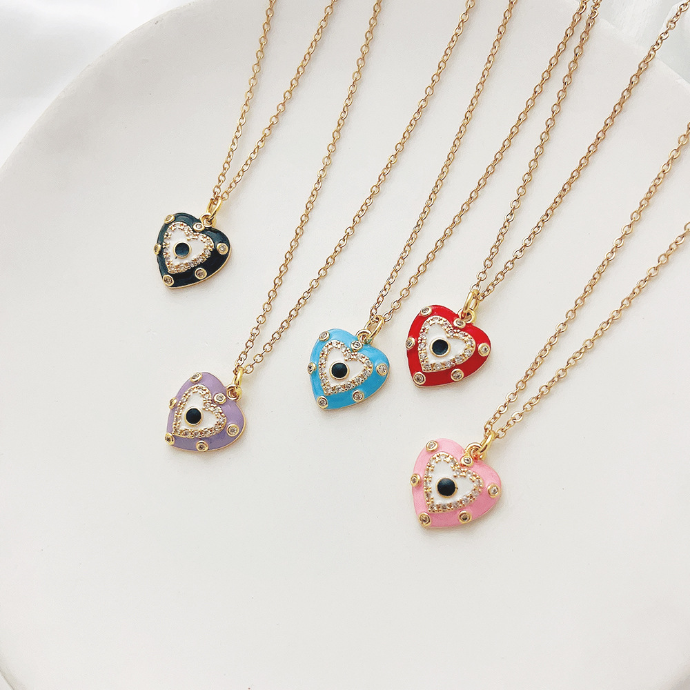Fashion Heart Shape Stainless Steel Enamel Pendant Necklace 1 Piece