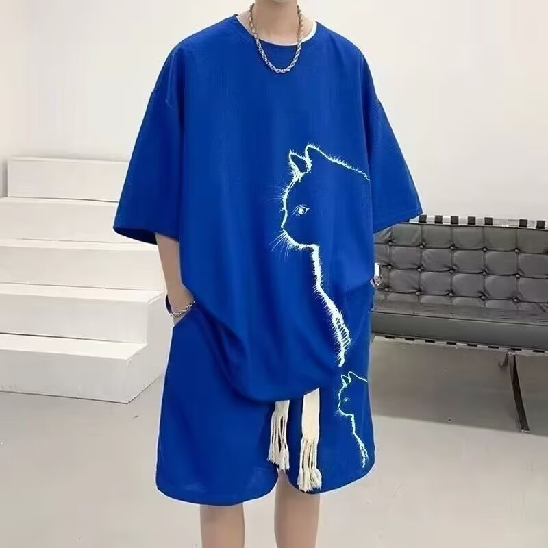 Camisa menos ropa traje de ropa deportiva verano para hombres camiseta de manga corta jersey de baloncesto pantalones cortos casuales de dos piezas tendencia coreana