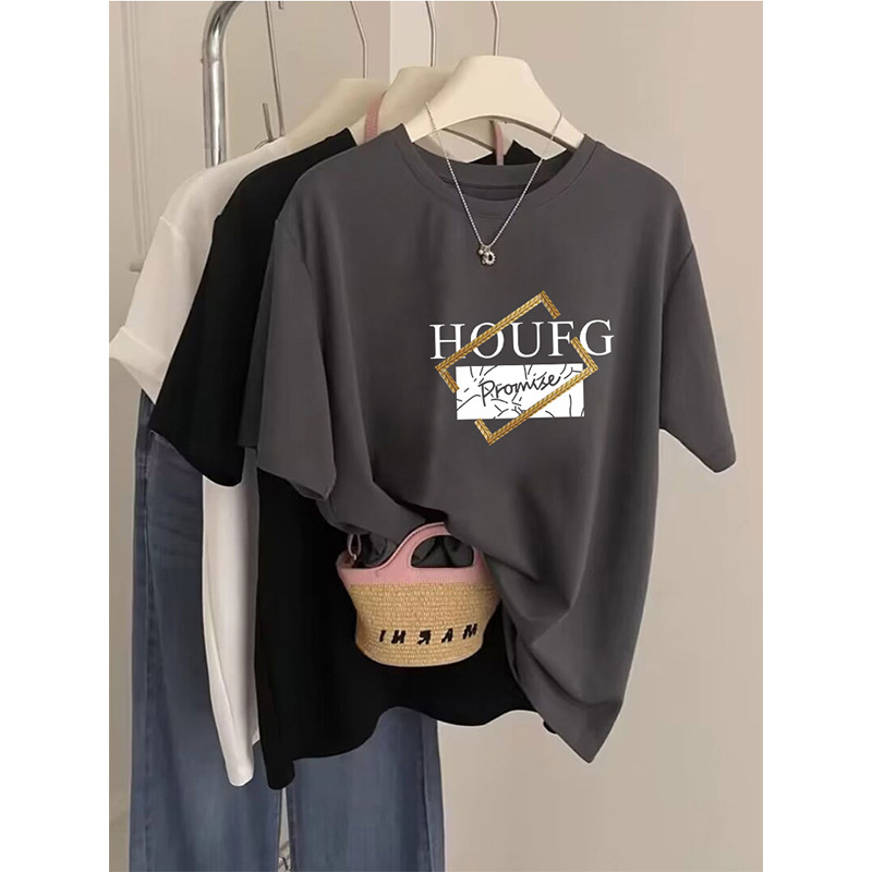 Charcoal Gray Straight-Shoulder Pure Cotton Short-Sleeve T-Shirt for Women, 2026 New Fashion Stylish Top, Basic Summer Style