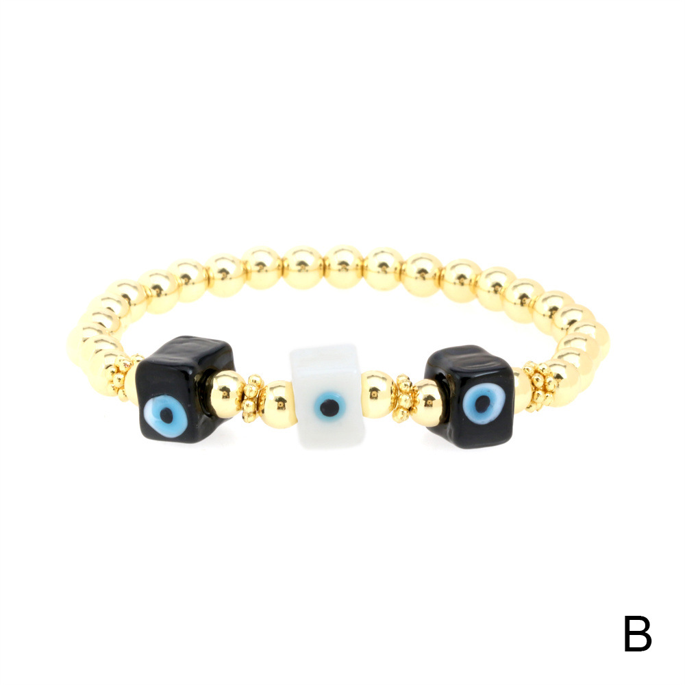 Fashion Devilu0027S Eye Square glass Copper Beaded Gold Plated Bracelets 1 Piece
