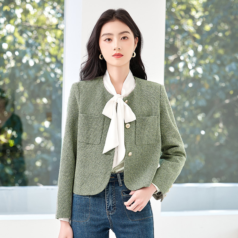 Green Tweed Chanel Style Short Suit Jacket Women's 2024 Spring and Autumn New Elegant Fashion Casual Top