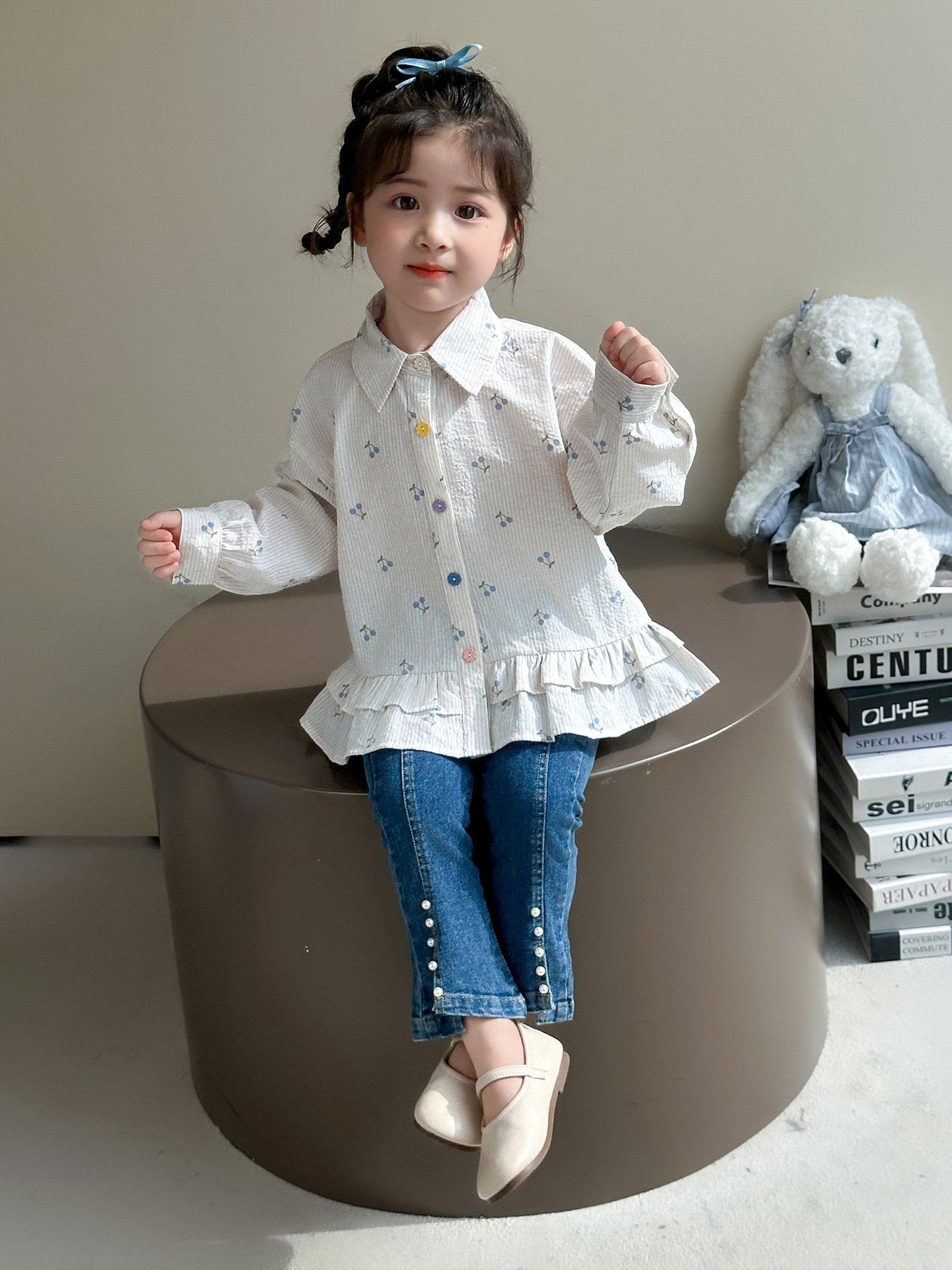 Camisas de niñas primavera y otoño 2025 nuevo bebé femenino estilo extranjero temprano otoño dulce camisa de manga larga ropa de otoño para niños