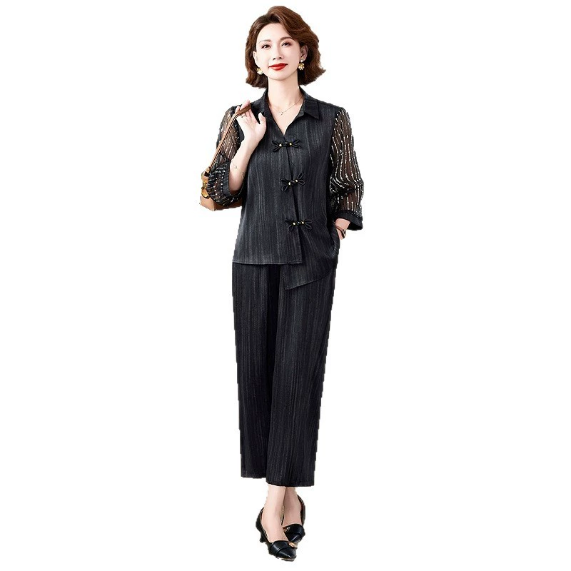 Летний модный шифоновый топ для мамы, 25 новых летних элегантных шифоновых рубашек из двух предметов для женщин среднего и пожилого возраста