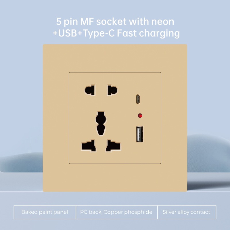 Interruptor de pared de borde de oro británico enchufe de plástico PC multifuncional 86 interruptor de cocina USBTypeC carga rápida