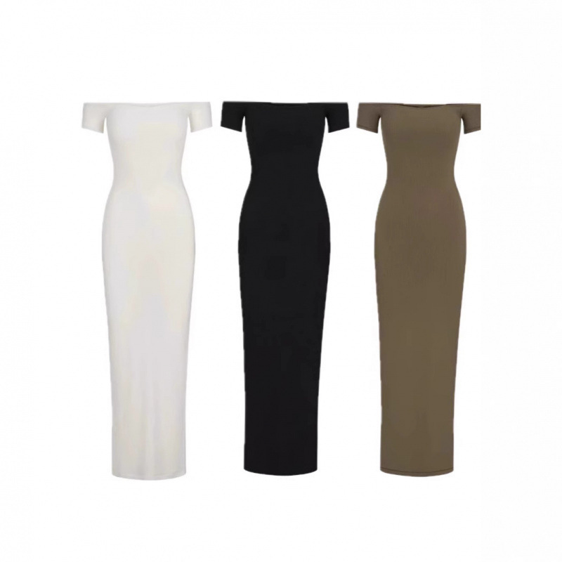 Skims Kardashian-Style Off-The-Shoulder Vertical Stripe Modal Long Dress, One-Shoulder Elastic Flat-Shoulder Short-Sleeve Dress Skims Kardashian-Style Off-The-Shoulder Vertical Stripe Modal Long Dress, One-Shoulder Elastic Flat-Shoulder Short-Sleeve Dress