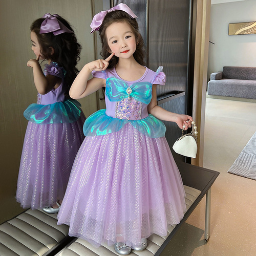 ins girls sequined mermaid princess dress  summer new style baby girl fashionable short-sleeved dress birthday dress