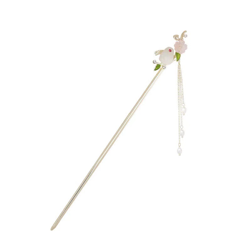 Jade conejo pinzas de cabello mujeres estilo antiguo tocado de ropa de estilo chino pasos de rotación Su jade pinzas de perlas niños lindos cheongsam nuevo pinzas de estilo chino