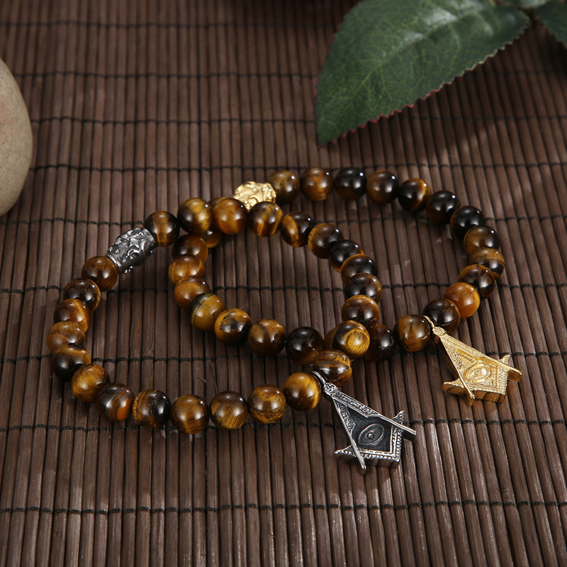 Vacuum Plating Gold Plating Process Casual Punk Cross Crown Natural Stone Agate 18K Gold Plated Vacuum Plating Men's Bracelets Men Beaded Bracelets