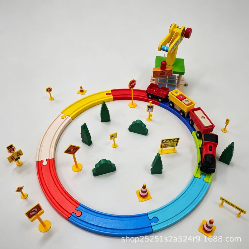 Cross-Border Exclusive Supply of Wooden Track Electric Train Set with 8 Pieces of Colorful Large Curved Tracks and Crane, Compatible with Multiple Track Systems Cross-Border Exclusive Supply of Wooden Track Electric Train Set with 8 Pieces of Colorful Large Curved Tracks and Crane, Compatible with Multiple Track Systems