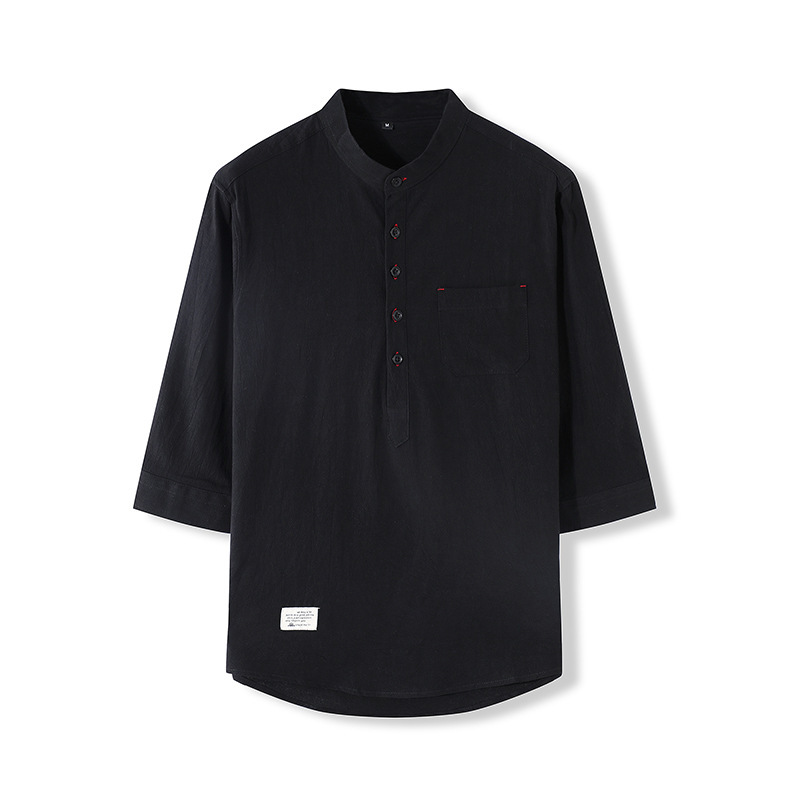 LAZADA跨境 2021夏季七分袖衬衫男装潮牌日系 复古男士短袖衬衣