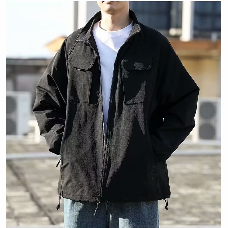 Autumn and Winter Duffy Handsome Collar Jacket Men's High Street Fashionable Loose Design Sense Zipper Multi-Pocket Black Work Jacket