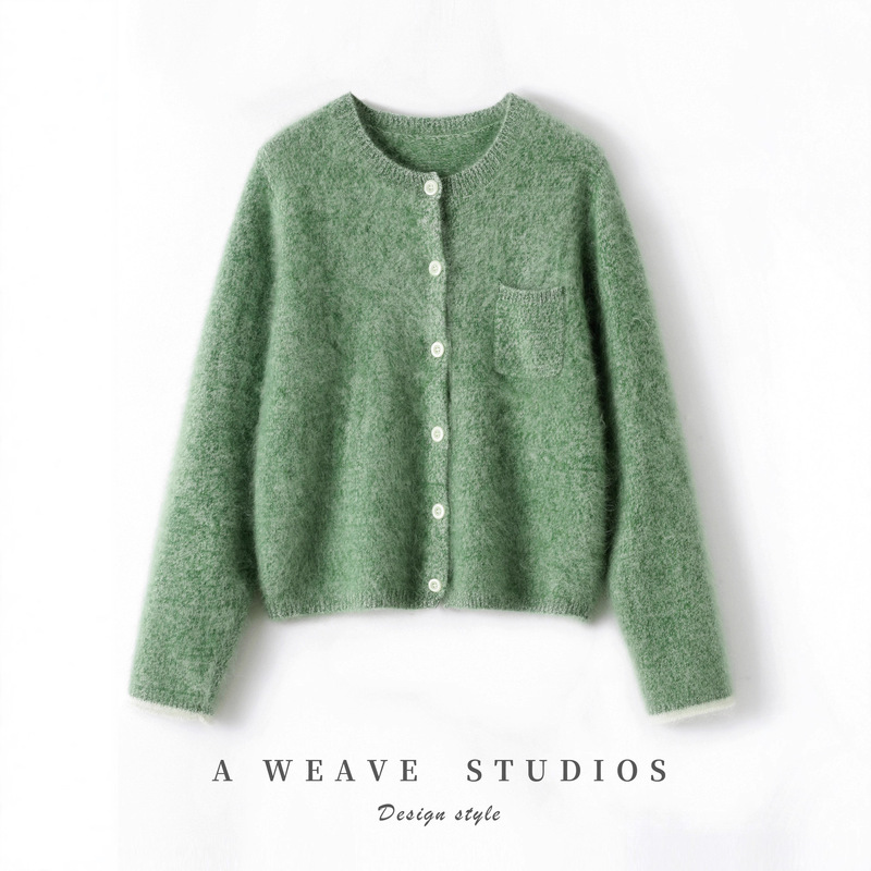 Cashmere Sweater Women's 100 Pure Cashmere Cardigan Autumn and Winter New Women's Round Neck Knitted Cardigan Slim Sweater Jacket