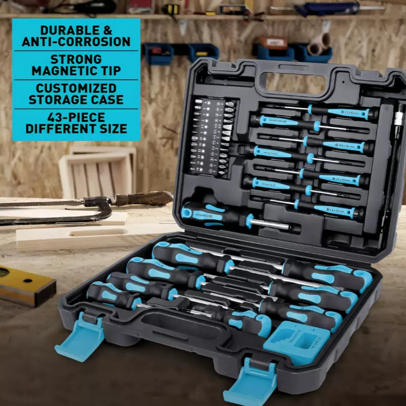 可贴标可开票跨境热销43pc螺丝刀组套宝塔柄带磁性 无外观专利