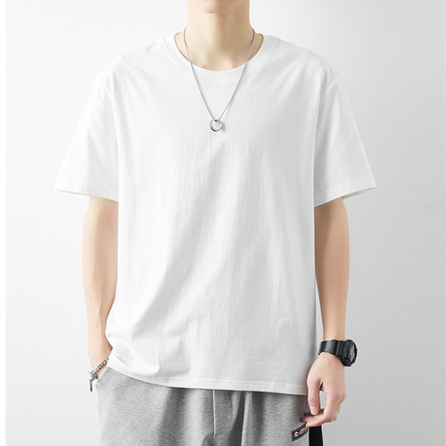Custom wholesale men's and women's 180g 50% cotton short-sleeved T-shirts, solid color round neck cotton crew neck undershirts with half sleeves